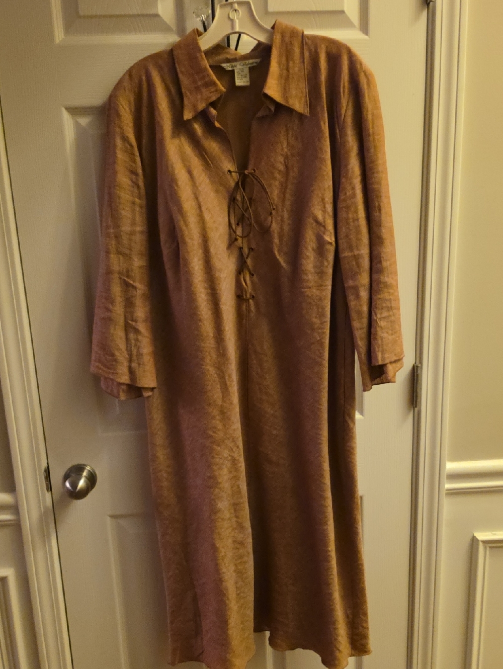 Lace-Up Collared Midi Dress in Warm Tan